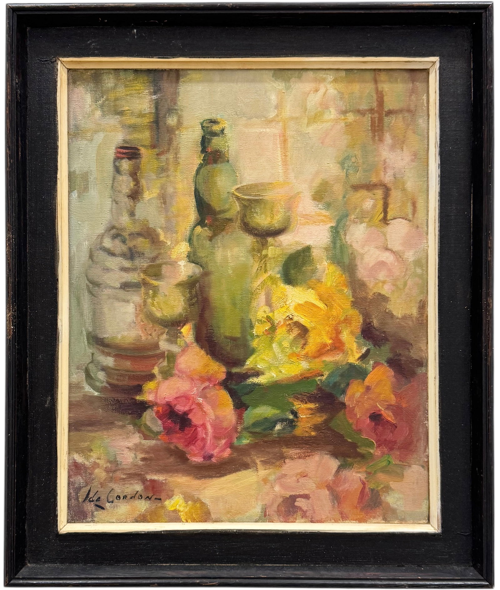 ISA CORDON (20th c, Latin American) Nicely Framed Still Life: Oil on canvas 20 x 16 in, 24 3/4 x 20 1/2 in (framed). Domestic Flat Shipping Price: $60