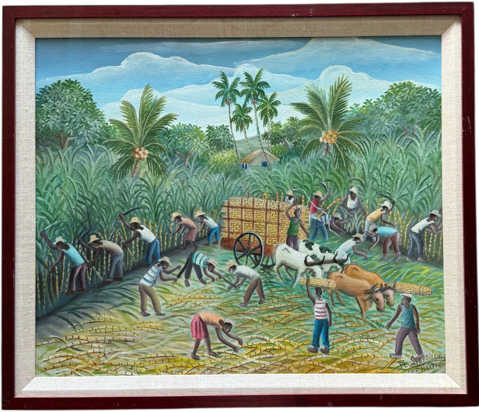 RONY LEONIDAS (1946-2012, Haitian) Village Scene: Oil on canvas 24 x 20 in, 27 x 23 in (framed). Domestic Flat Shipping Price: $80