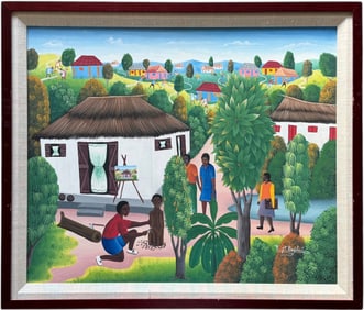 JEAN BAPTISTE (20th c, Haitian) Village Scene