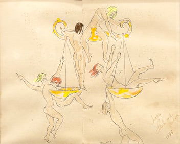 RALPH HODGDON  (1934-2025, American) Frolicking Male Nudes 1974, Birthday Gift