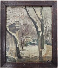 Early 20th Century French School Impressionist Snow Landscape Signed Oil Painting