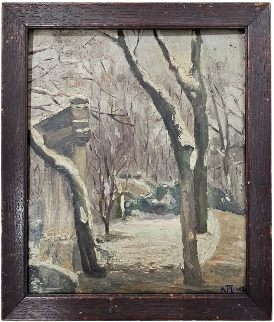 Early 20th Century French School Impressionist Snow Landscape Signed Oil Painting (1 of 2)