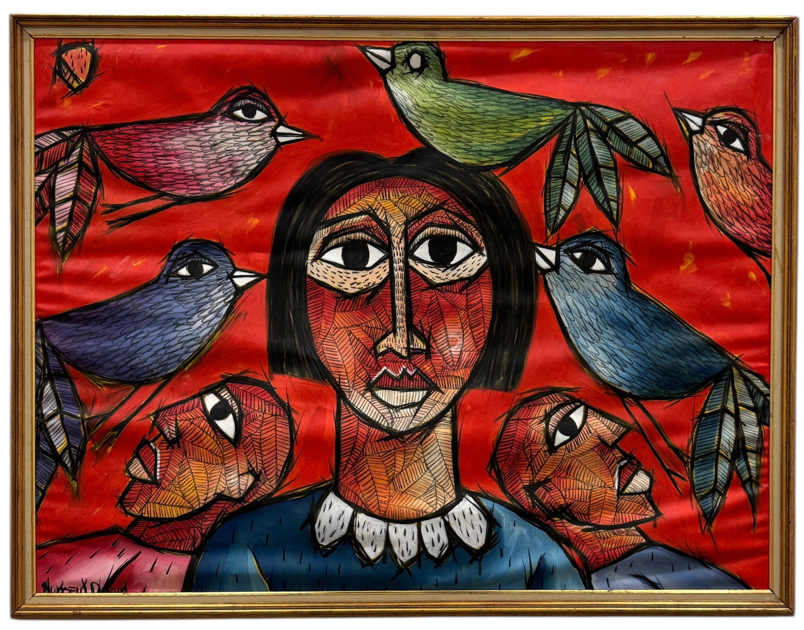 Hunseul Dorvil, Large Dominican Abstract Painting: Oil on canvas 48 x 36 in, 51 x 39 in (framed). Needs to be re-stretched. Oversized. Domestic Flat Shipping Price: $340