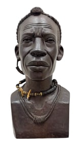 Impressive African Wood Bust Signed Booker Mageese