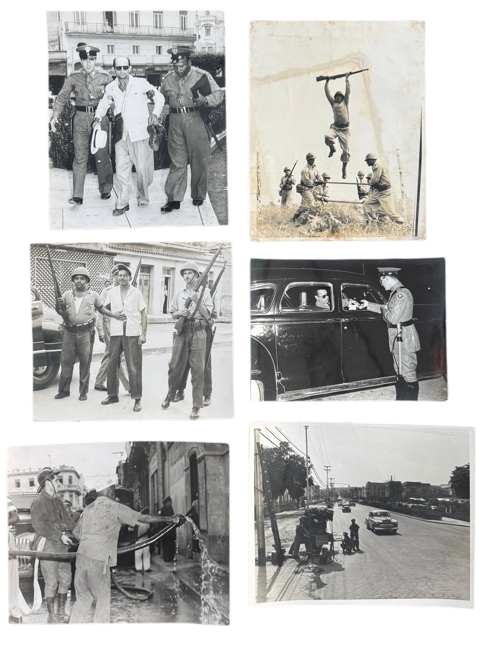 (6) Vintage Cuban Photographs Showing Police: About 8 x 10 in for most