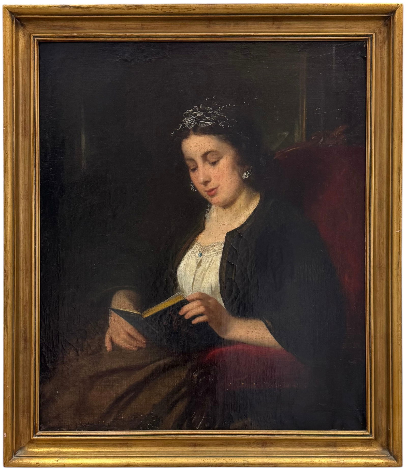19th Century American School Portrait Of A Woman Reading A Book (1 of 3)