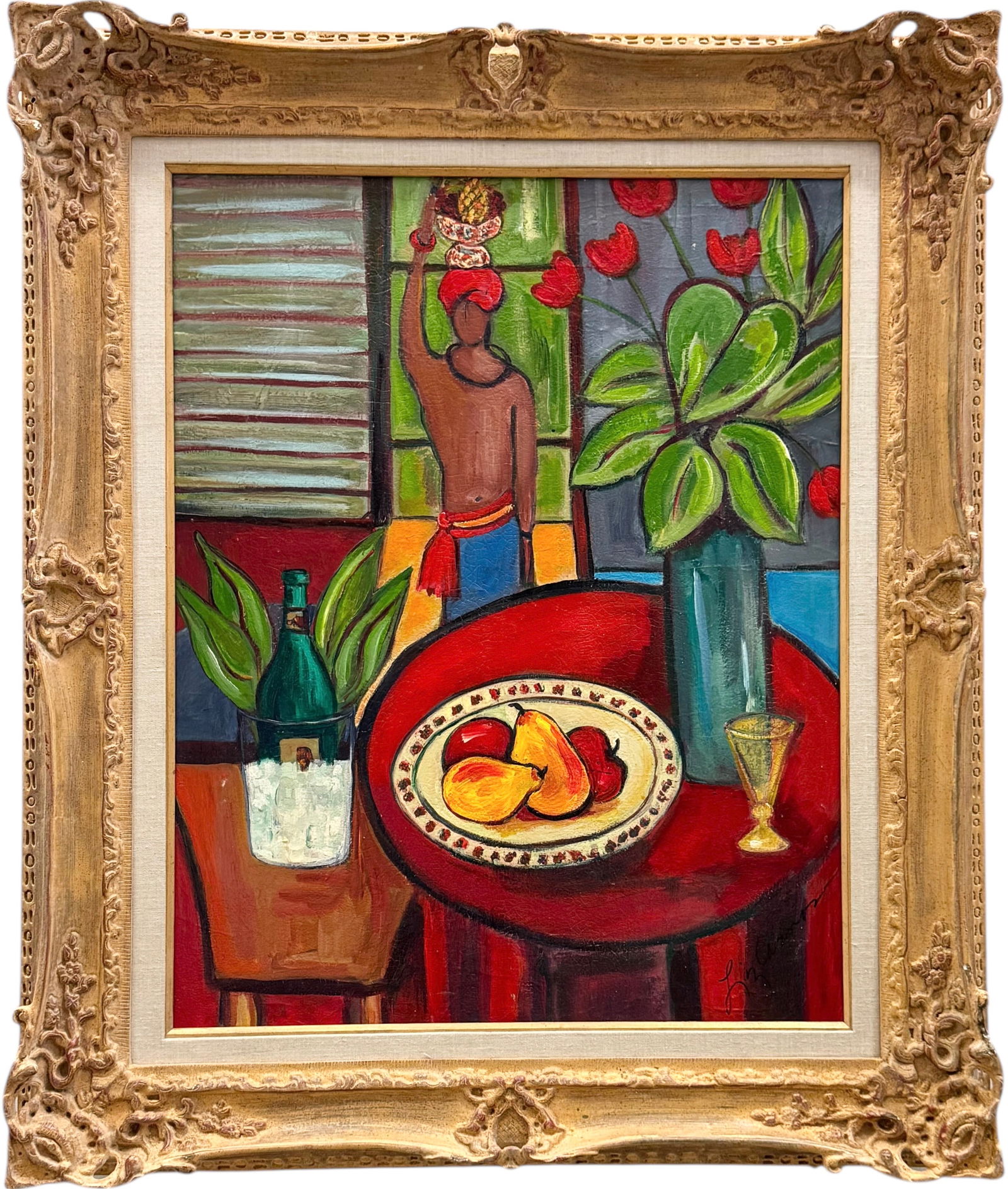 Modernist Interior Still Life Signed Oil Painting In Large Frame (1 of 4)