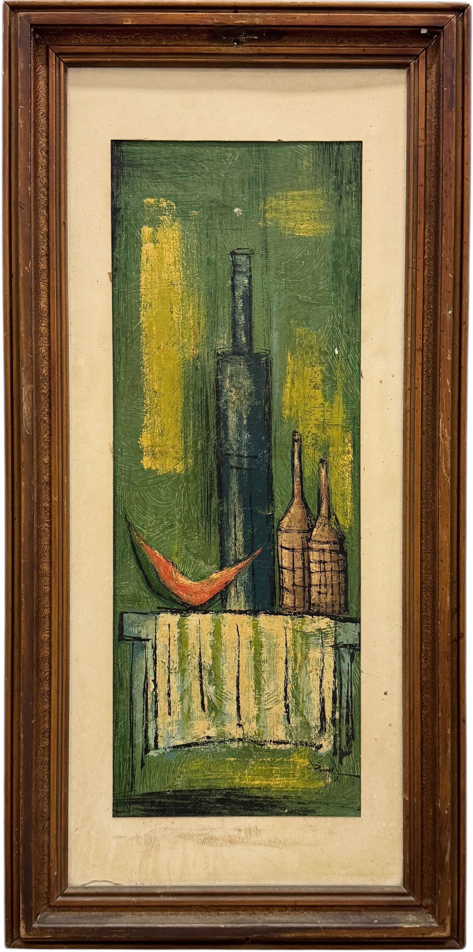 CHARLES BUNNELL (1897-1968, American) Still Life, Missouri, Colorado: Oil on cardboard 28 1/2 x 10 1/2 in, 39 1/2 x 19 1/2 in (framed). Domestic Flat Shipping Price: $90Abstract painter and teacher Charles Bunnell was born in Kansas City, Missouri and later moved to Col