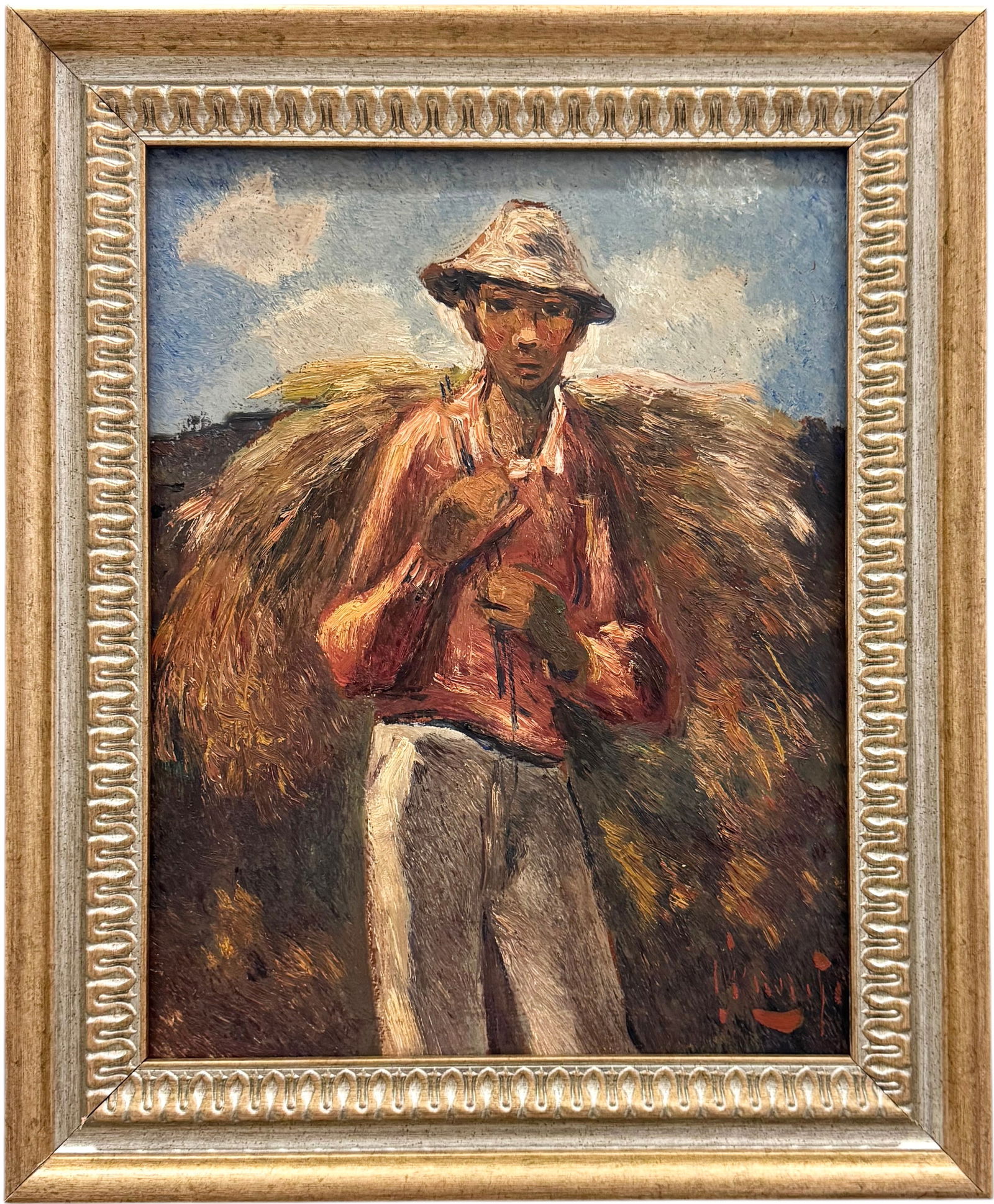 20th Century Filipino Modernist Portrait Of A Field Work Signed Oil Painting (1 of 3)