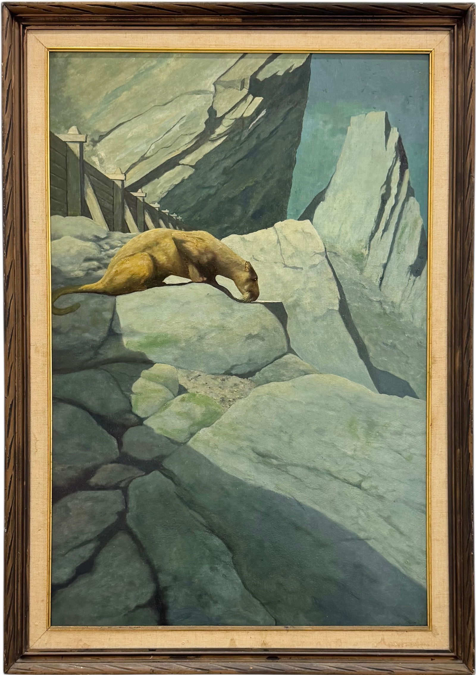 Vintage American Painting Of A Mountain Lion In A Snowy Landscape (1 of 3)