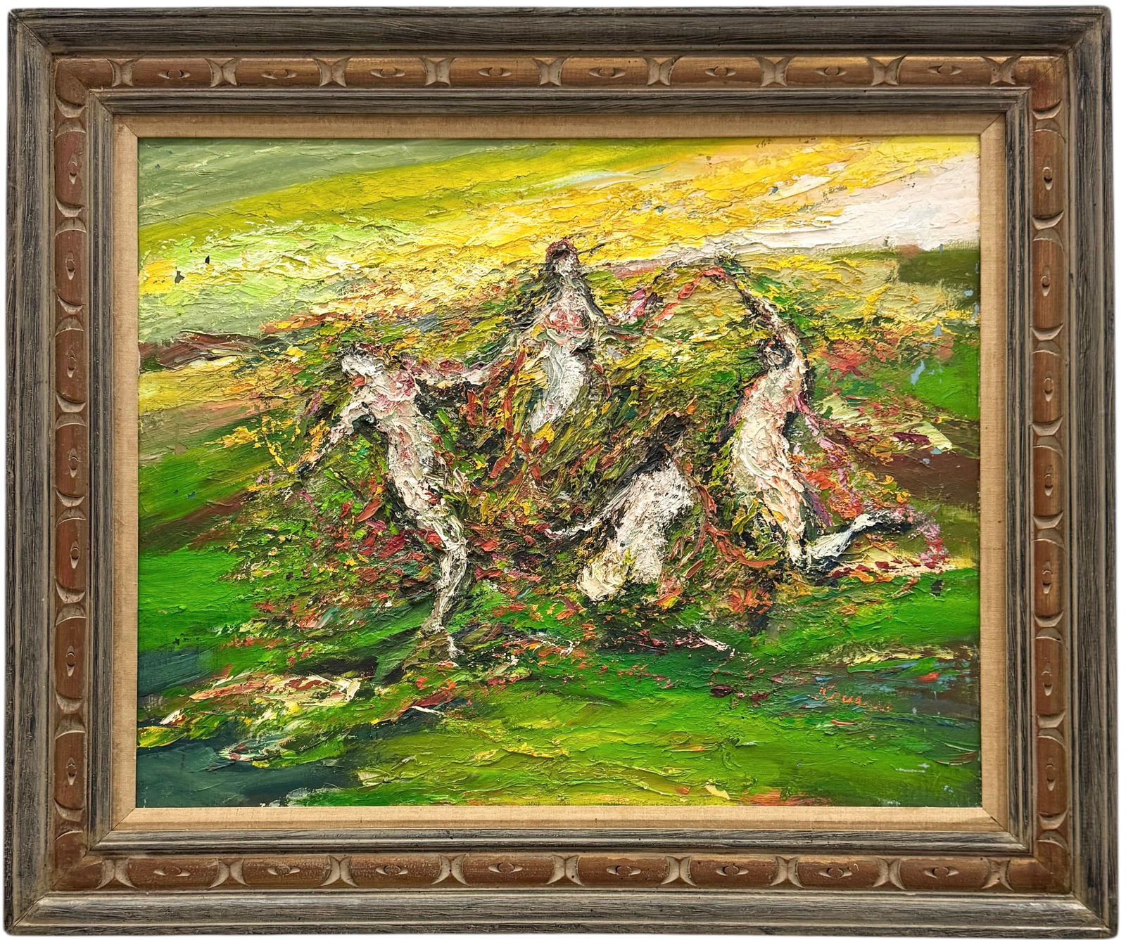 Vintage Signed American School Abstract Of Dancing Figures Oil Painting (1 of 5)