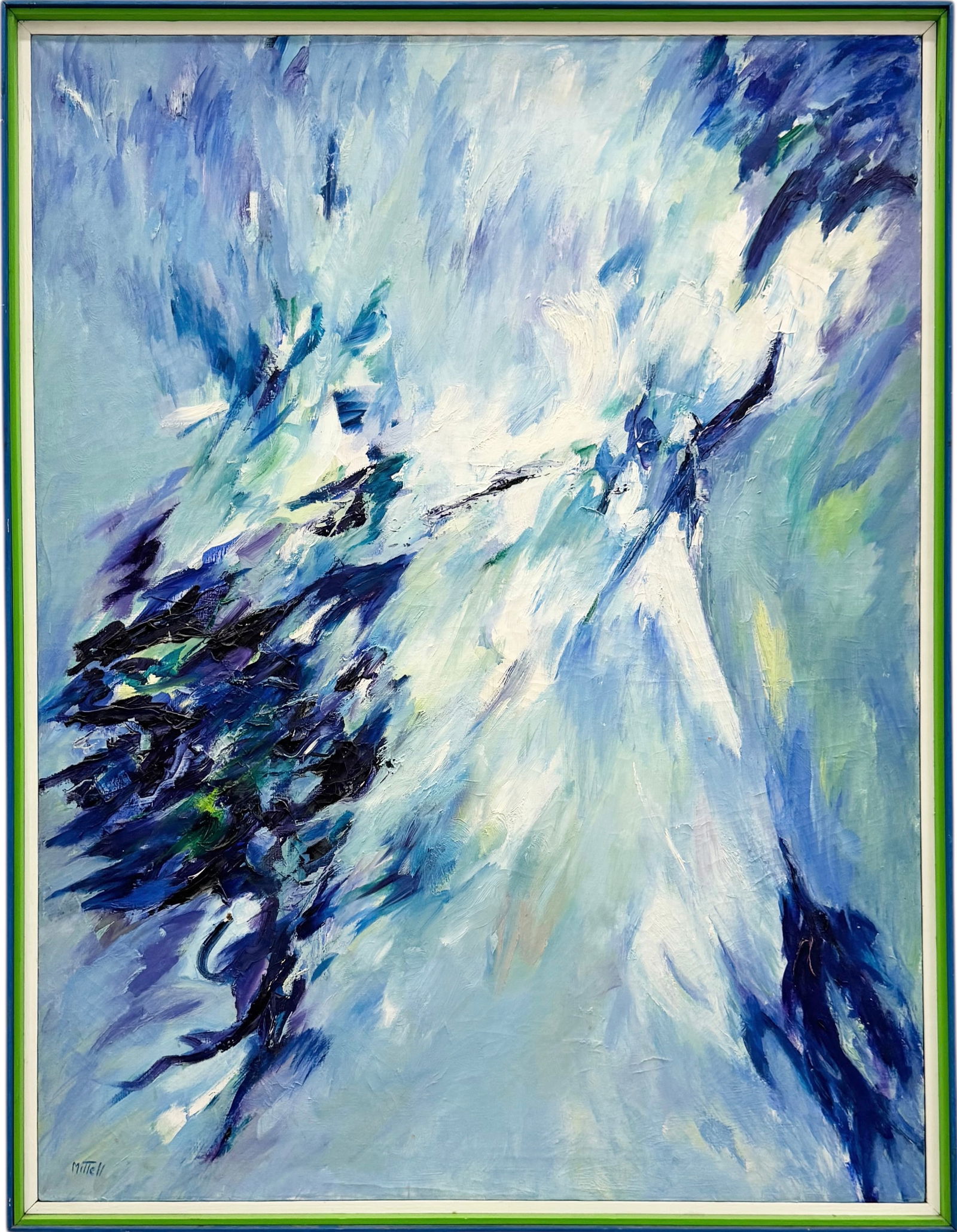 Large Mid-Century American Abstract Expressionist Oil Painting Signed MITTELL (1 of 4)