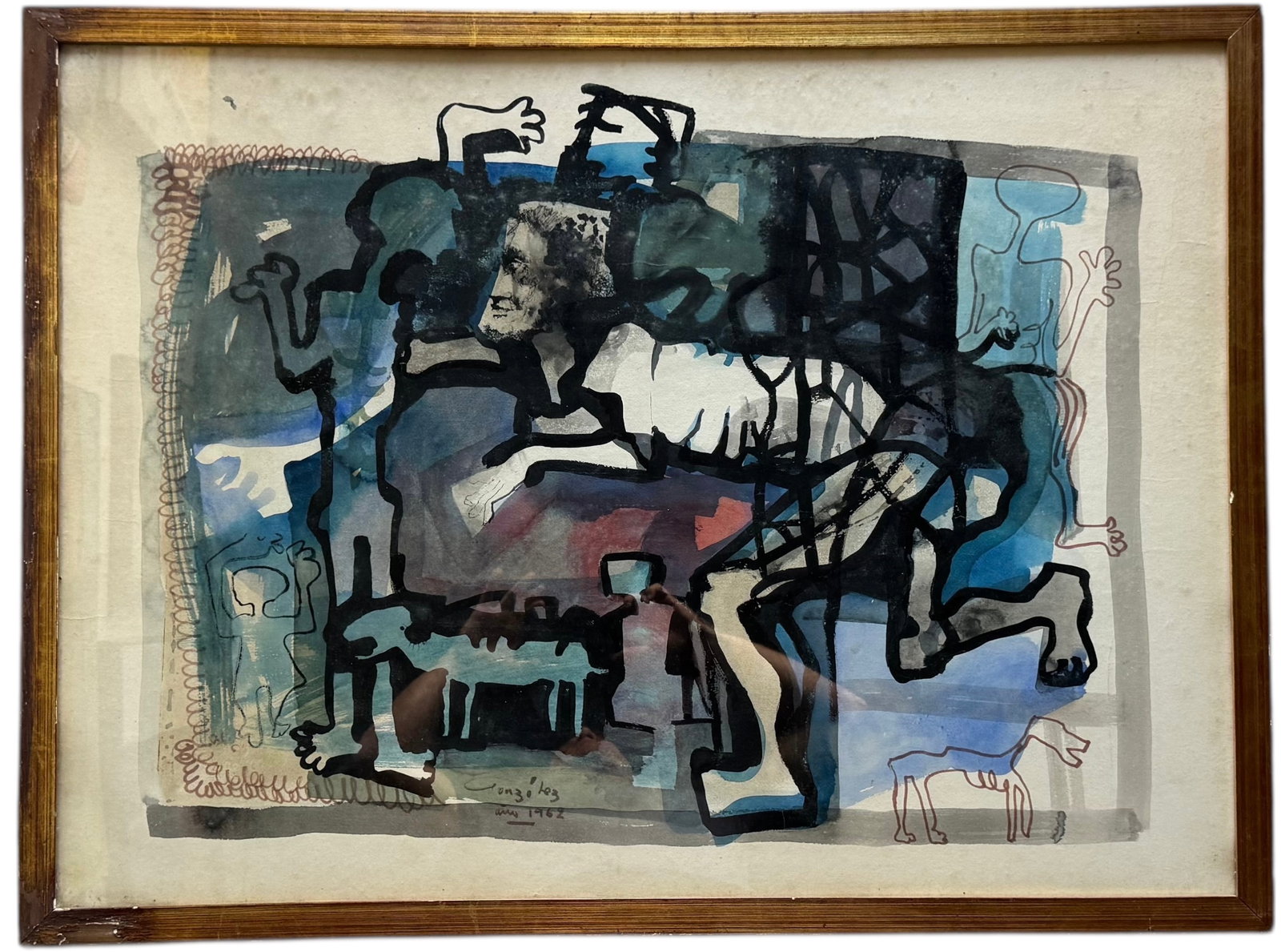ROBERTO GONZALEZ (1930-1999, Argentina) Abstract Dated 1962 Buenos Aires: Watercolor 39 x 29 in (framed). Domestic Flat Shipping Price: $120