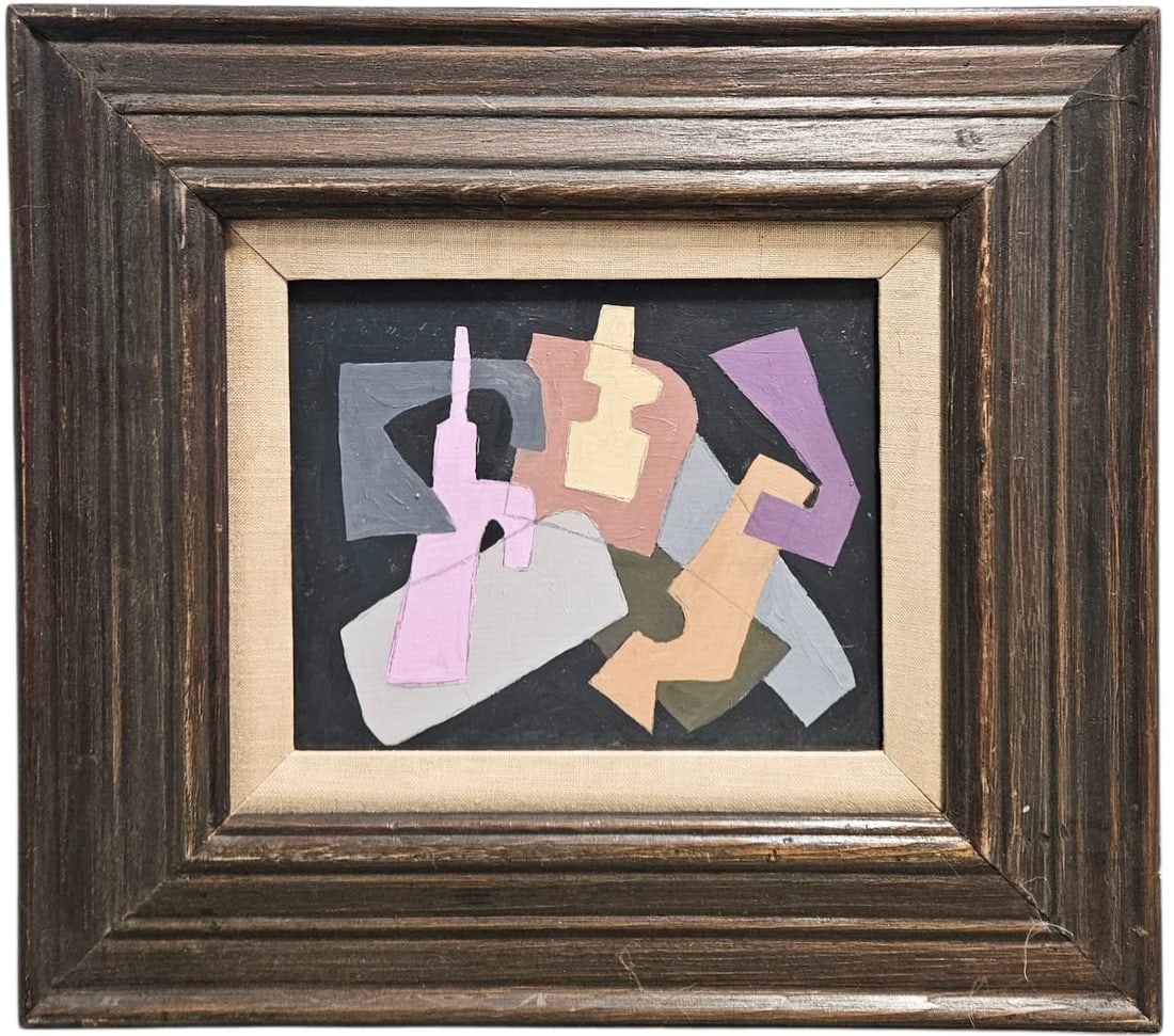 Modern French School Cubist Abstract Painting Writing Verso (1 of 2)