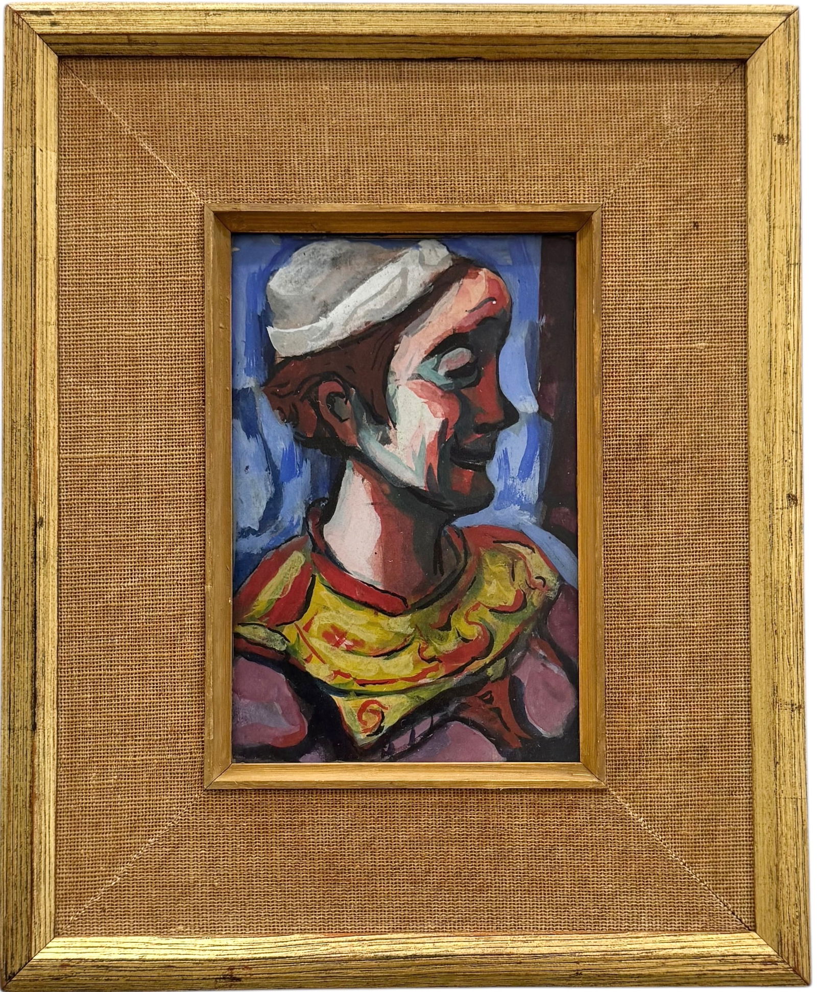 Modernist Clown Portrait Style Of Georges Rouault: Oil on board 7 x 5 in. Domestic Flat Shipping Price: $45