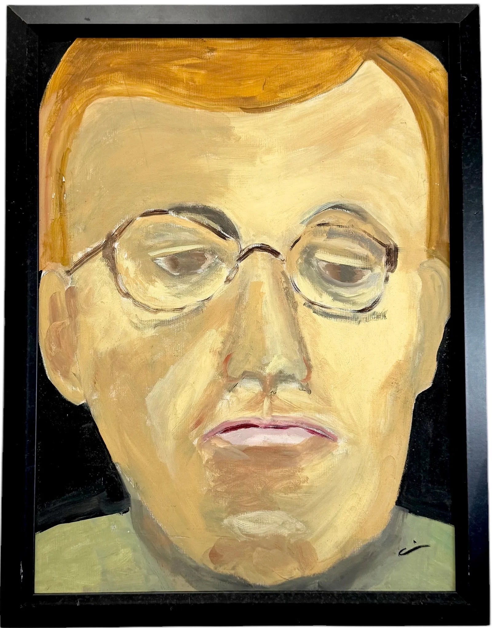 American Modernist Portrait Of A Man Signed With A Monogram: Oil on board 26.5 x 20 in (framed). Domestic Flat Shipping Price: $60