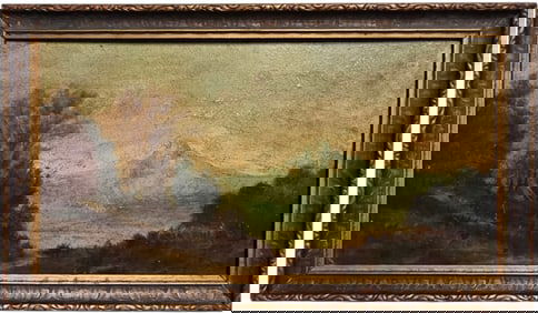 19th Century Hudson River School Landscape Oil Painting On Panel