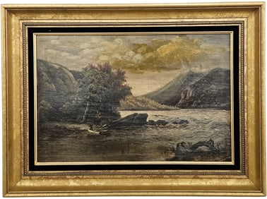 19th Century Hudson River School Landscape Oil Painting