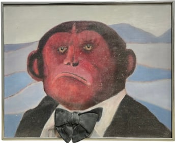 Vintage Monkey Portrait "Clubdater Thinking about The Old County" Signed Painting