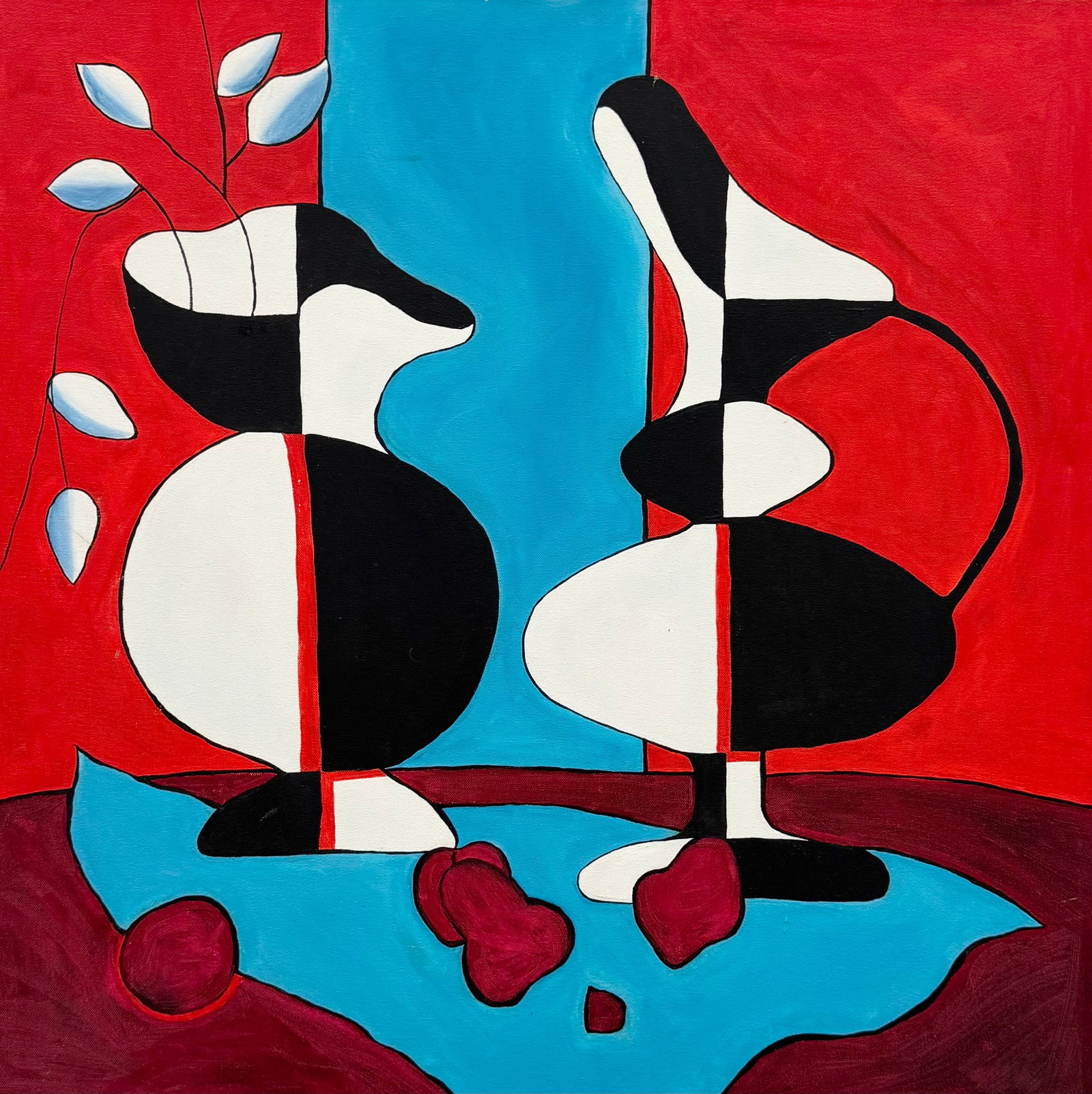 Cubist Still Life With Jugs Acrylic Painting On Canvas: Oil on canvas 30 x 30 in. Domestic Flat Shipping Price: $90