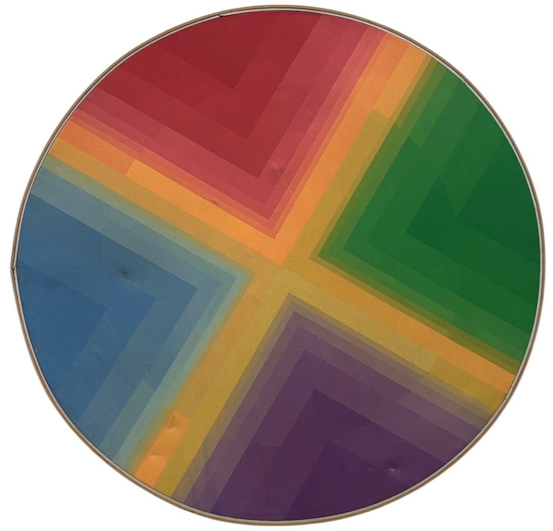 Vintage Abstract Expressionist Oil Painting On Round Formed Canvas (1 of 4)