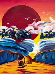 Contemporary Abstract Landscape Signed Acrylic Painting