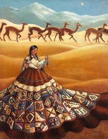 ANNA MARIA PIZARRO (20th c, Latin American)  La Hilanderia, Native Woman in Landscape
