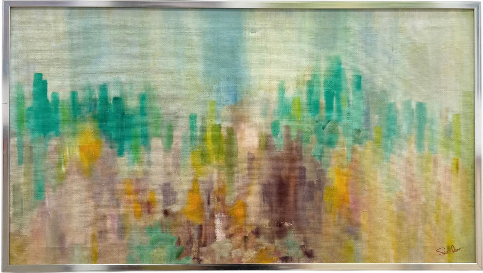 Mid-Century Abstract Expressionist Signed Oil Painting On Burlap (1 of 3)