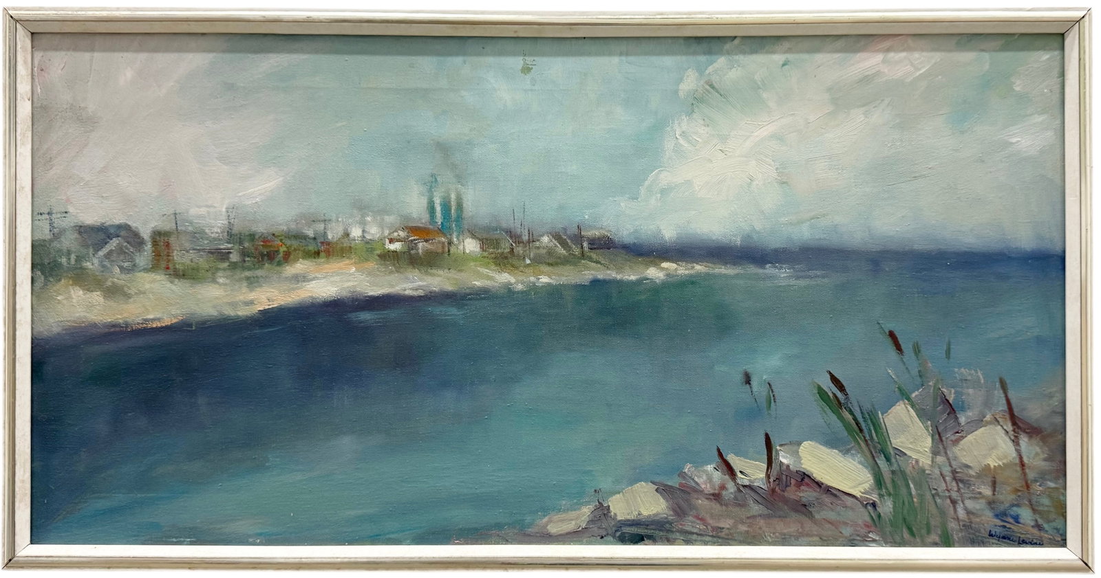 WYNNE LEVINE (20th c, American) Impressionist Coastal Landscape: Oil on canvas 30 x 15 in. Domestic Flat Shipping Price: $60
