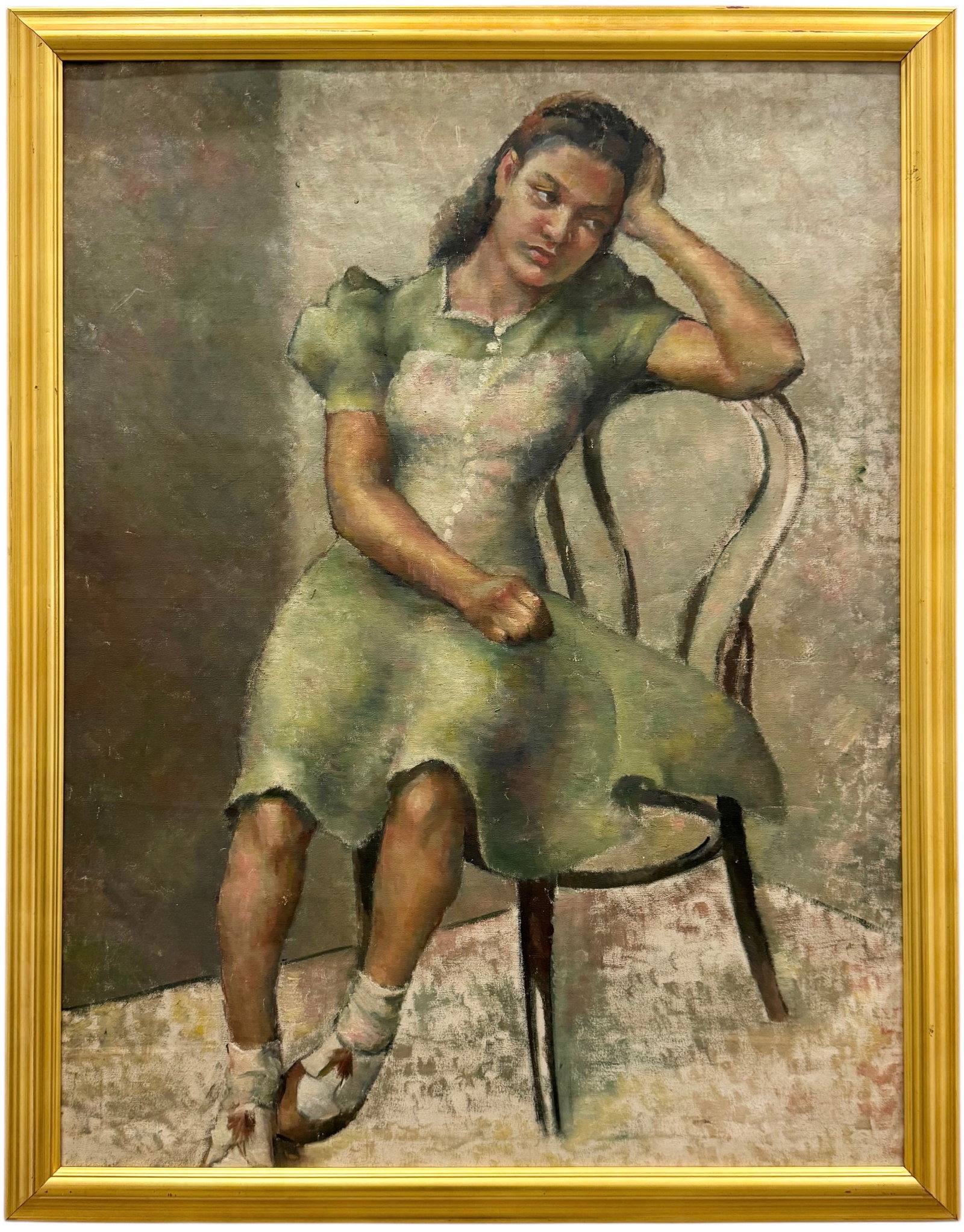 20th Century American School Portrait Of A Young Girl: Oil on canvas 39 x 30 in, 43 x 33 1/2 in (framed). Domestic Flat Shipping Price: $120