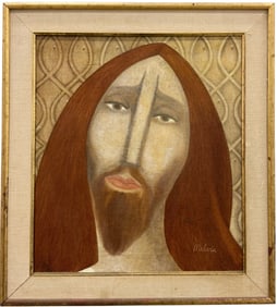 Vintage Cubist Portrait Of Jesus Christ Signed Oil Painting