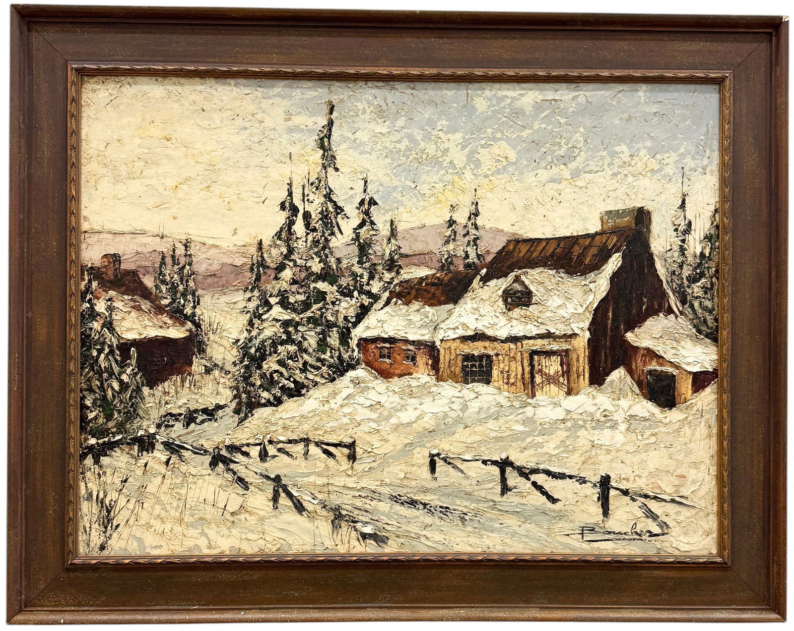 Early 20th c French School Snowy Winter Impressionist Landscape Signed Oil Painting (1 of 3)