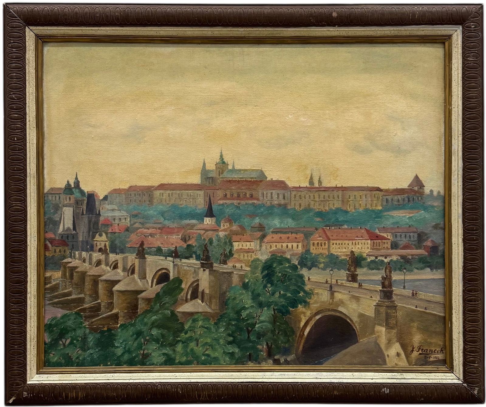 Early 20th Century Cityscape Of Prague, Czech Republic Charles Bridge Signed Painting (1 of 2)