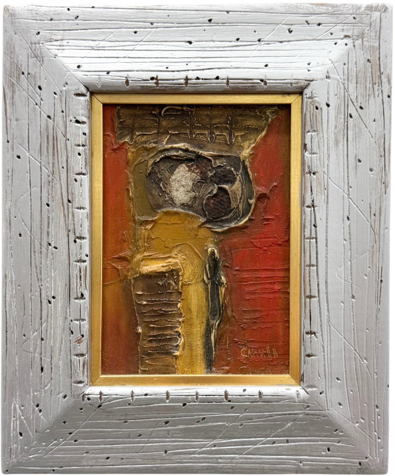RAMON A CARULLA (b. 1936, Cuban) Abstract: Oil on board 7 x 5 in, 12 x 10 in (framed). Domestic Flat Shipping Price:$45