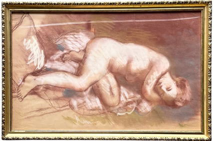 Modernist Lying Nude Pastel Drawing