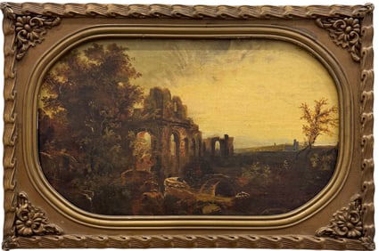 Circa 19th Century Italian School Landscape With Ruins