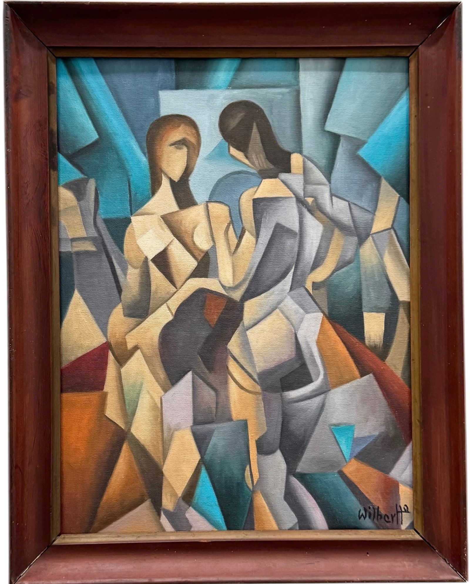 WILBER HERERRA ORTIZ (20th c, Mexico) Merida Artist, Cubist: Oil on board 16 x 12 in, 19 x 15 in (framed). Domestic Flat Shipping Price: $55