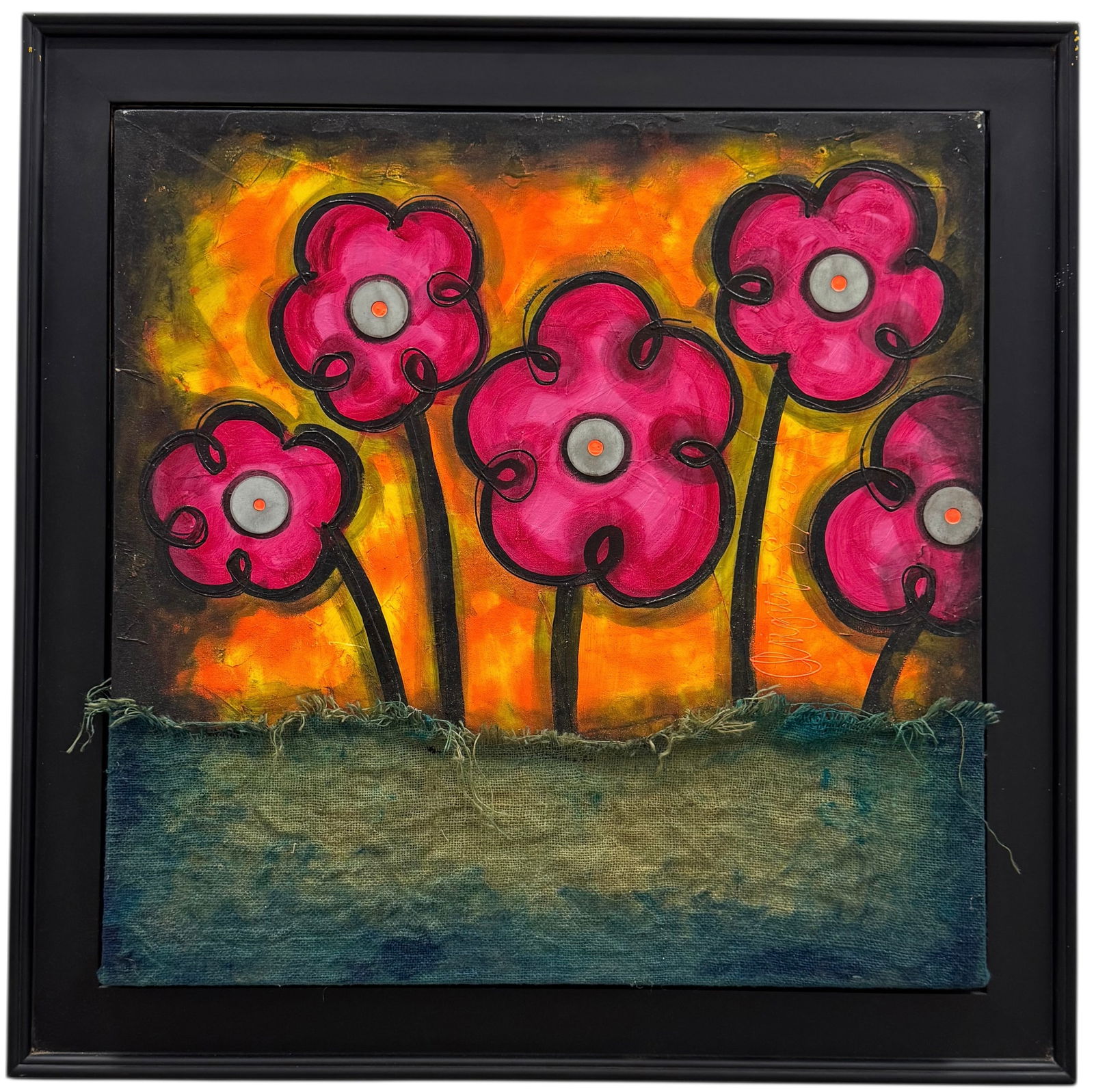 AUGUSTO FERNANDEZ Miami Pop Art Flower Mixed Media: Mixed media on canvas 30 x 30 in, 38 x 38 in (framed). Domestic Flat Shipping Price: $320
