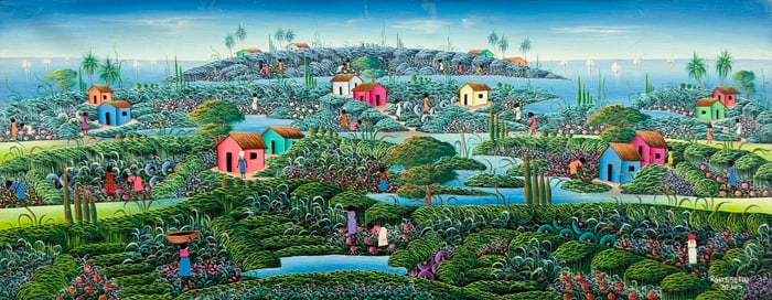 DENIS ROUSSEAU (20th c, Haitian) Colorful Island Landscape