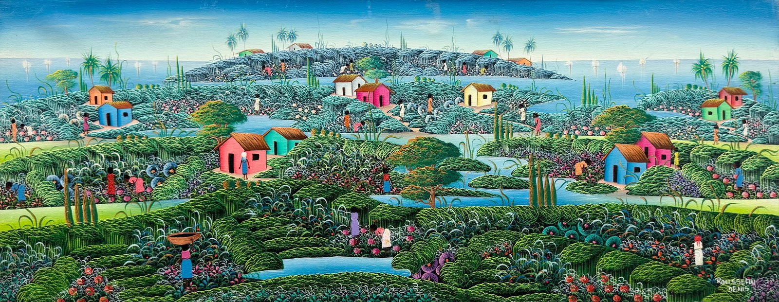DENIS ROUSSEAU (20th c, Haitian) Colorful Island Landscape (1 of 4)
