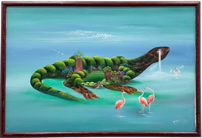 MYRTIL BENSON (20th c, Haitian) Surrealist Island Landscape