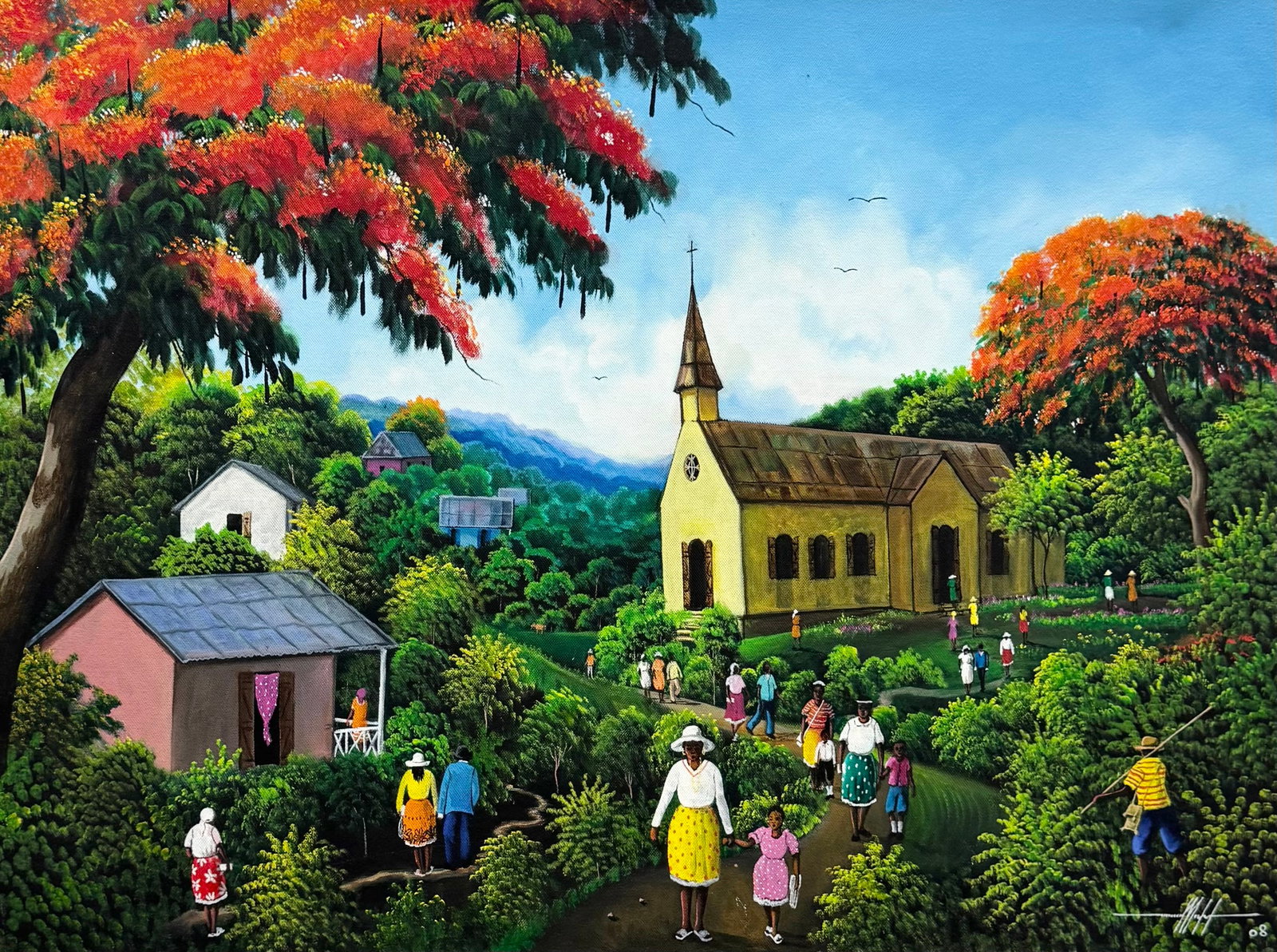 SIMEON MICHEL (b. 1953, Haitian) Landscape: Oil on canvas 30 x 40 in. Domestic Flat Shipping Price: $110