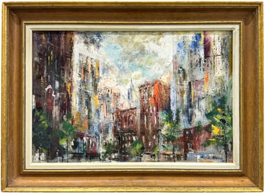 Mid-Century Modern 1960's New York City Abstract Expressionist Signed Oil Painting