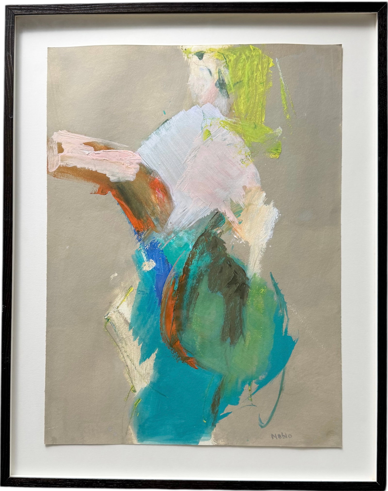 BETH NABLO (1915-2003, Brazil) Figural Abstract: Oil on paper 30 x 22 in, 36 x 28 1/2 in (framed). Domestic Flat Shipping Price: $110