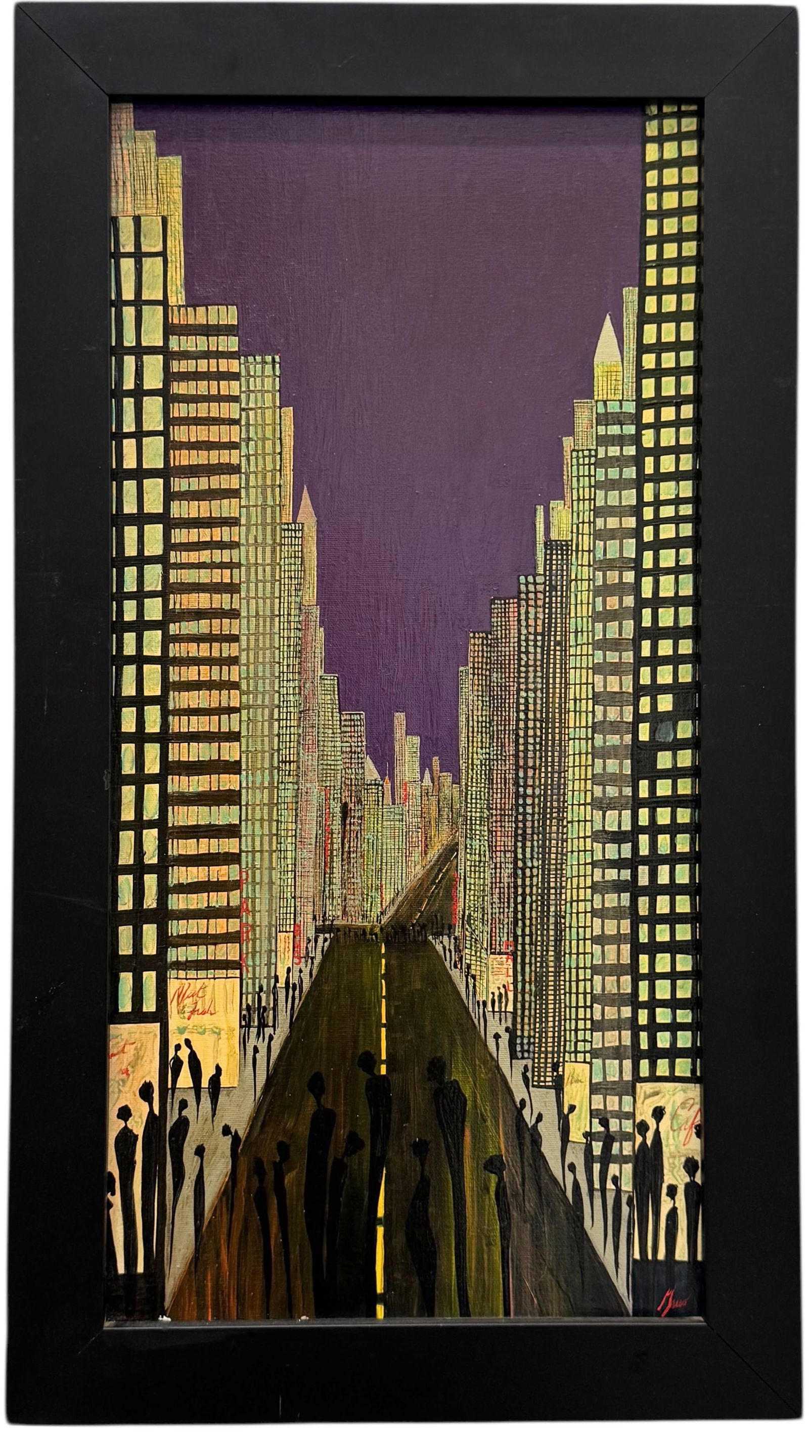 Vintage American Modernist Cityscape Signed Abstract Mixed Media (1 of 3)