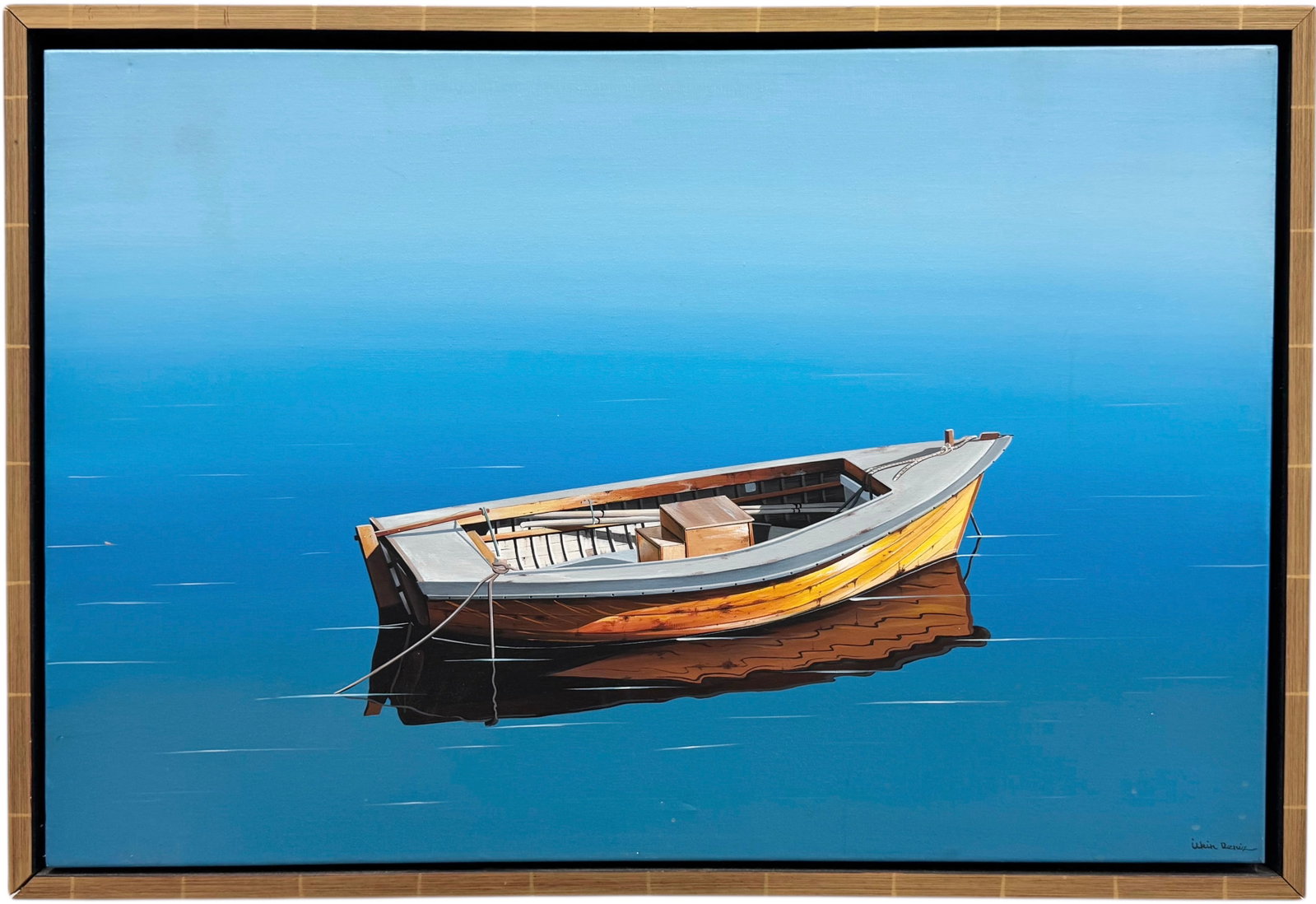 ILKIN DENIZ (b. 1961, Turkish) Boat At Sea: Oil on canvas 36 x 24 in, 38 x 26 in (framed). Domestic Flat Shipping Price: $90