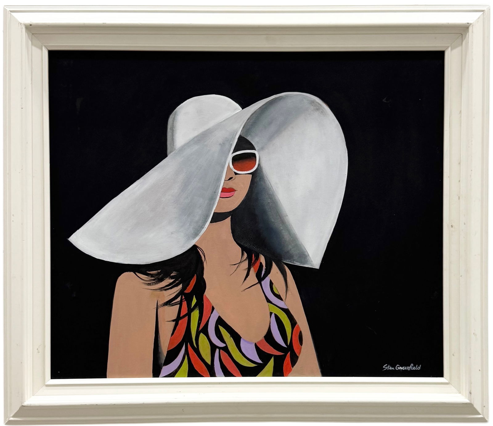 STAN GREENFIELD (20th c, American) Portrait Of Woman With Large Hat: Oil on canvas 24 x 20 in, 29 x 25 in (framed). Domestic Flat Shipping Price: $80