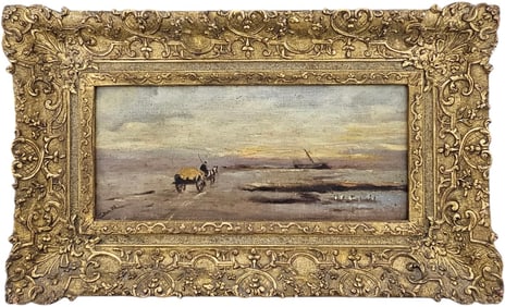 19th Century English Landscape With Figures In Museum Quality Frame