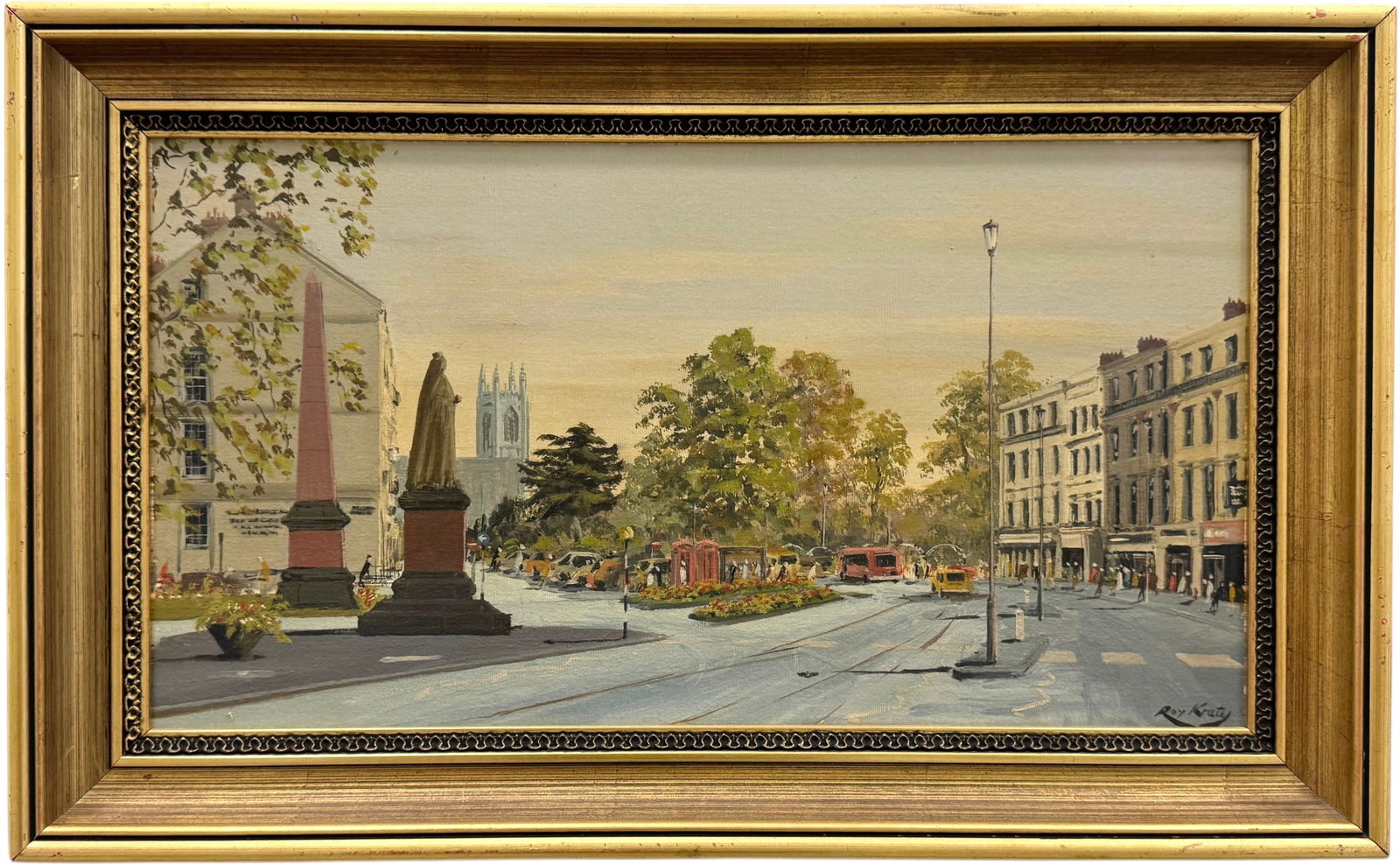 ROY KRATY (1909-2002, United Kingdom) Paris Street Scene: Oil on board 22 x 11 in, 26 1/2 x 16 1/2 in (framed). Domestic Flat Shipping Price: $55