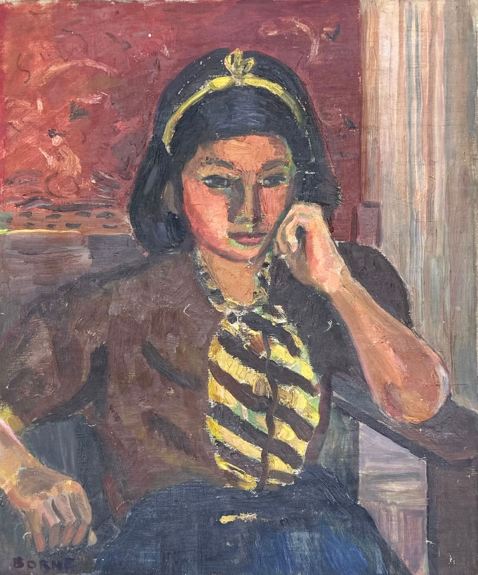 MORTIMER BORNE (1902–1987, Polish American) Modernist Portrait (1 of 2)